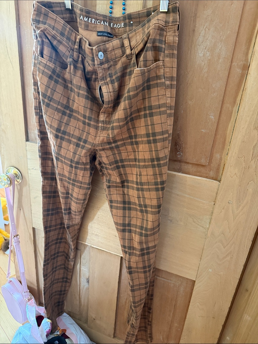 American Eagle Brown Plaid Stretch Pants